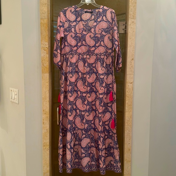 La Plage Pink and Blue Paisley Maxi with pink tassels; XS - Picture 2 of 6